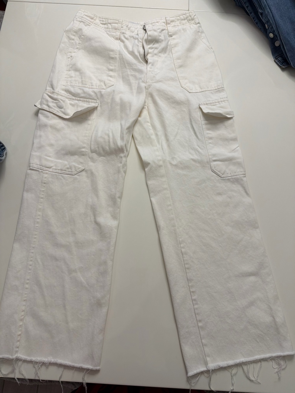 Zara White Straight-Leg Cargo Jeans